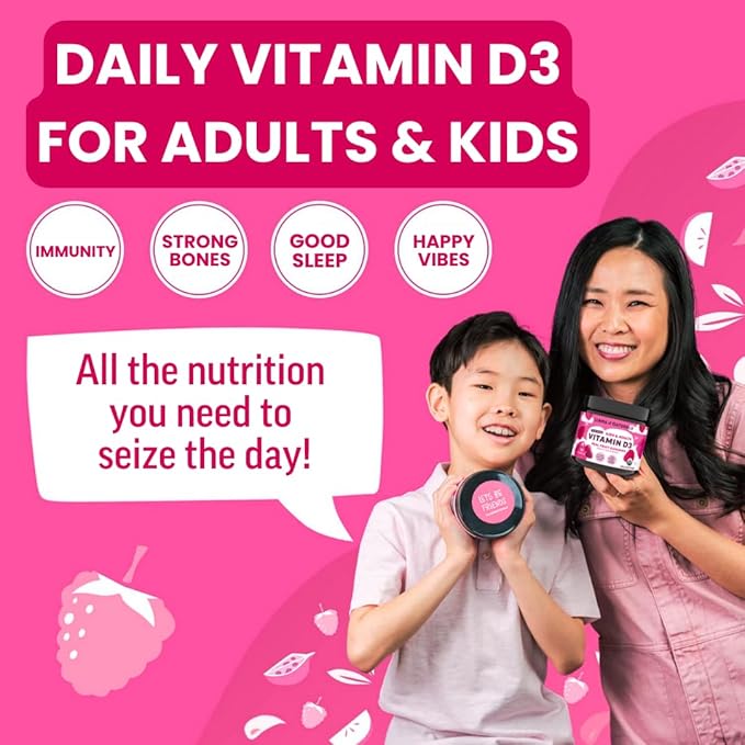 Llama Naturals Vitamin D3 Gummies for Kids & Adults, Real Fruit Gummy Vitamins for Immune Support, Healthy Bones & Overall Health, Organic, Vegan, No Sugar Added, Raspberry, 60 Ct (30-60 Day Supply)