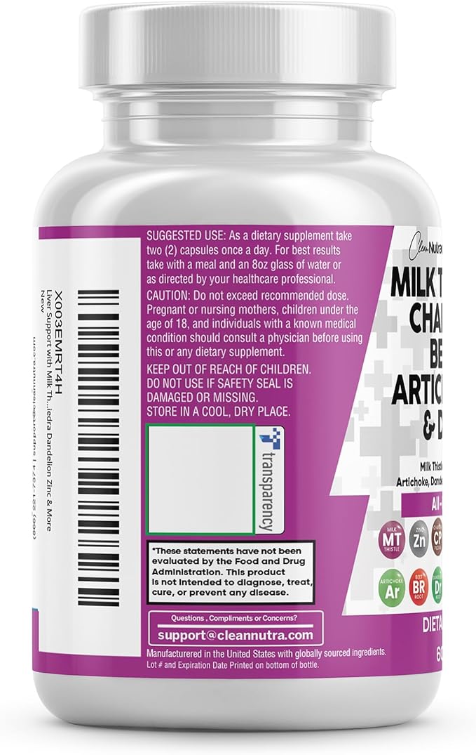 Clean Nutraceuticals Milk Thistle NAC Chanca Piedra Beet Root Artichoke Dandelion Root - Liver Cleanse Detox & Repair Supplement Plus TUDCA Choline & Ginger 60 Count
