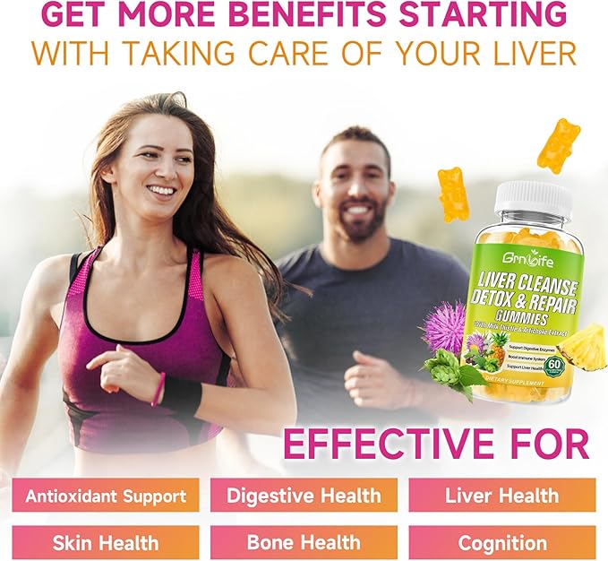 Liver Cleanse Detox & Repair Gummies with Milk Thistle 3000mg, 24-in-1 Liver Health Supplement with Dandelion, Artichoke, Sugar Free Liver Detox Gummies, Pineapple Flavor - 120 Count
