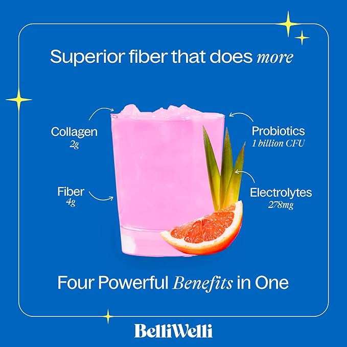 Daily Fiber Supplement Powder with Collagen, Probiotics & Electrolytes | Supports Digestive Health, Gut Balance & Debloating | Tropical Breeze | 16 Servings
