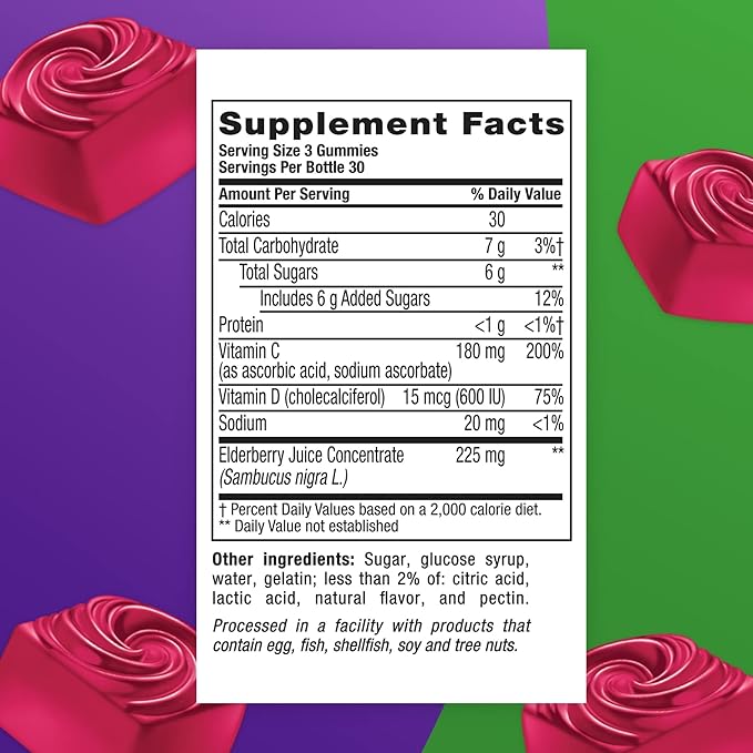 Vitafusion Elderberry Gummy Vitamins, 90ct Elderberry Gummy Vitamins, Chewables, 90 Count