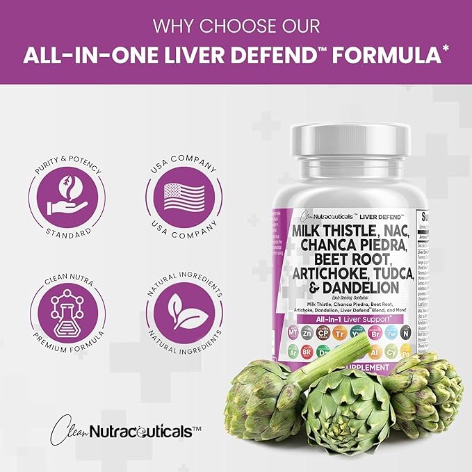 Clean Nutraceuticals Milk Thistle NAC Chanca Piedra Beet Root Artichoke Dandelion Root - Liver Cleanse Detox & Repair Supplement Plus TUDCA Choline & Ginger 60 Count