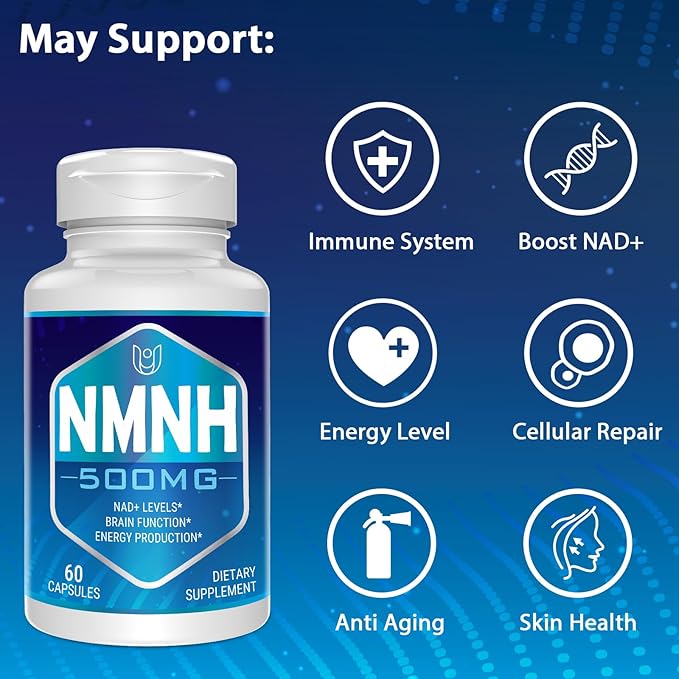 NMNH (Dihydronicotinamide Mononucleotide), 500mg per Serving NAD Supplement to Boost NAD+ Levels as We Age (May Be More Effective Than Nicotinamide Riboside) for Anti Aging, Energy, Focus - 60 Capsule