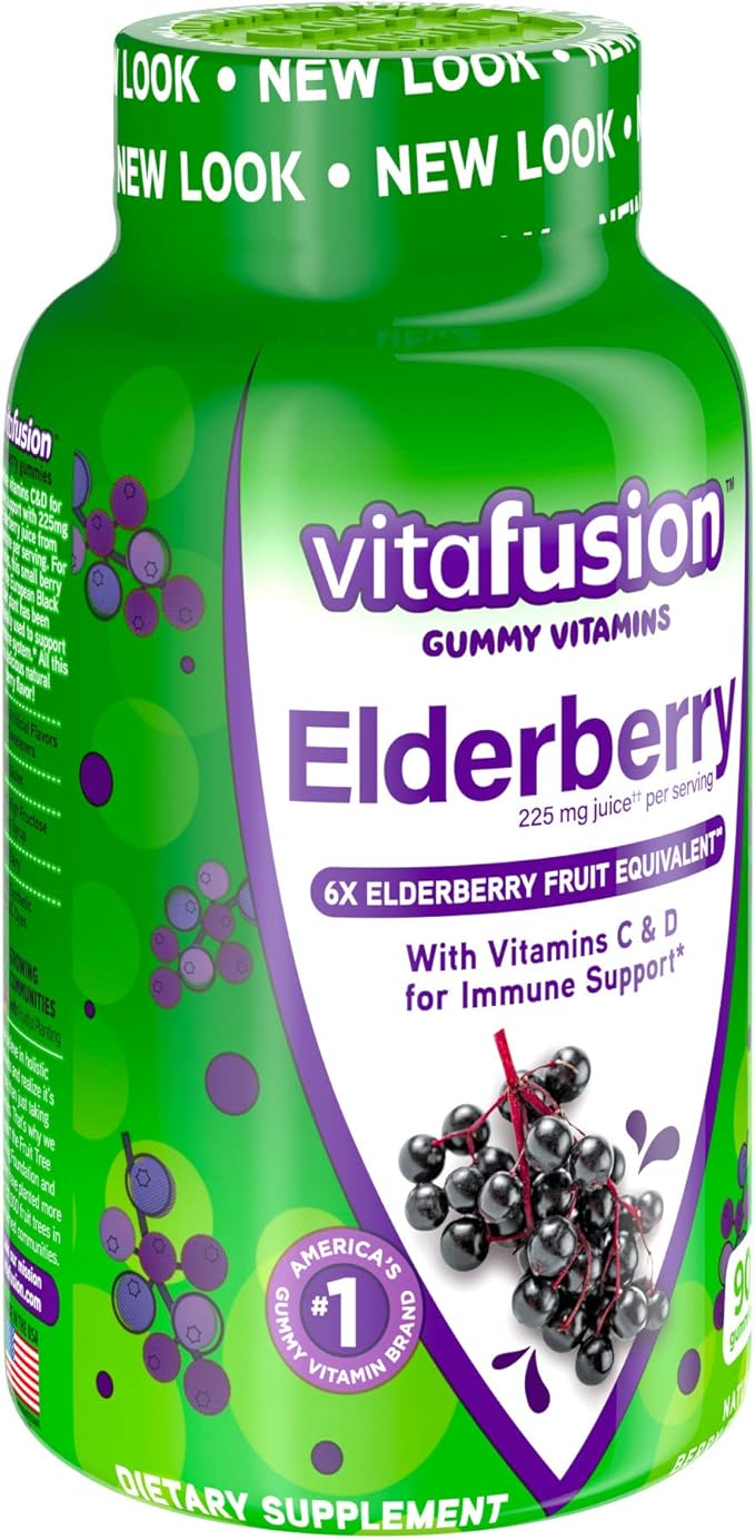 Vitafusion Elderberry Gummy Vitamins, 90ct Elderberry Gummy Vitamins, Chewables, 90 Count (Pack of 2)