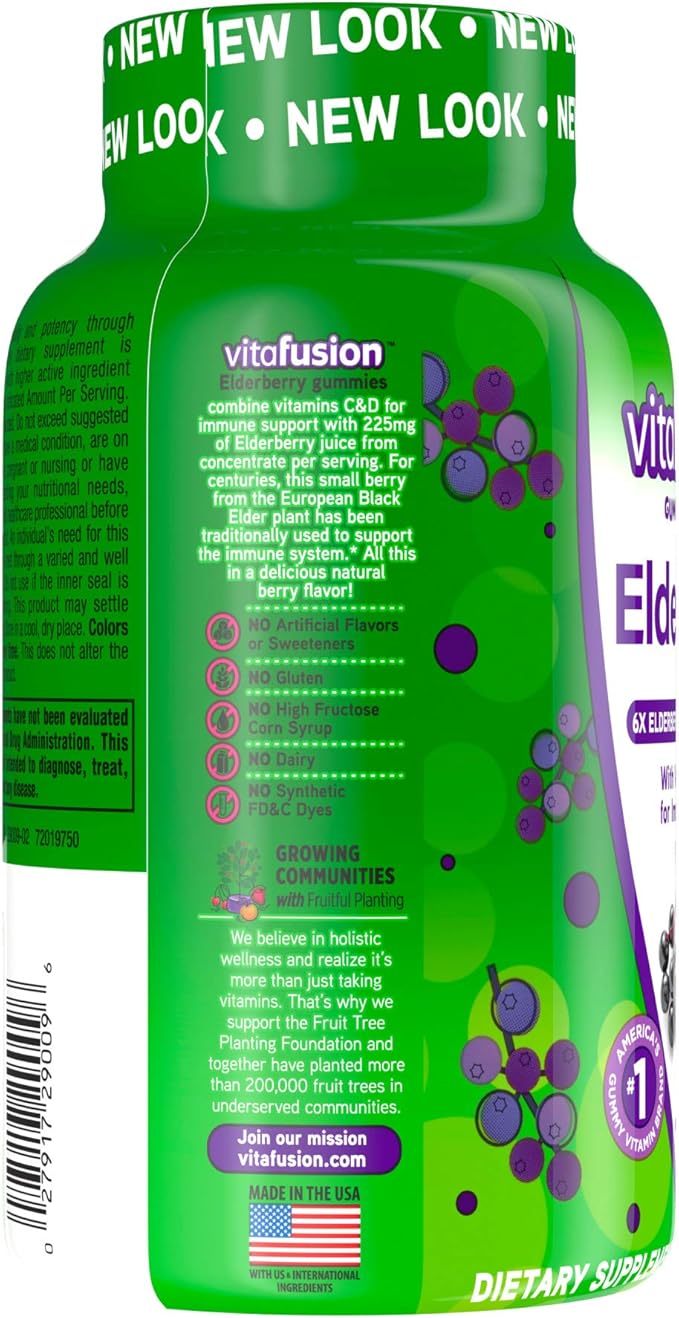 Vitafusion Elderberry Gummy Vitamins, 90ct Elderberry Gummy Vitamins, Chewables, 90 Count (Pack of 2)