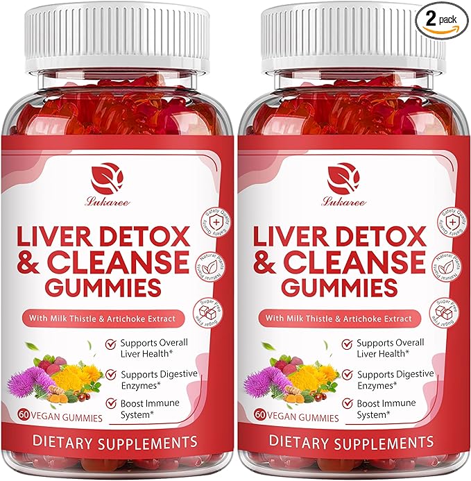 Liver Cleanse Detox & Repair Gummies - 24 Potent Herb w/3000MG Milk Thistle Silymarin, Dandelion, Artichoke Extract & Elderberry - No Sugar, Raspberry Flavor -120 Count