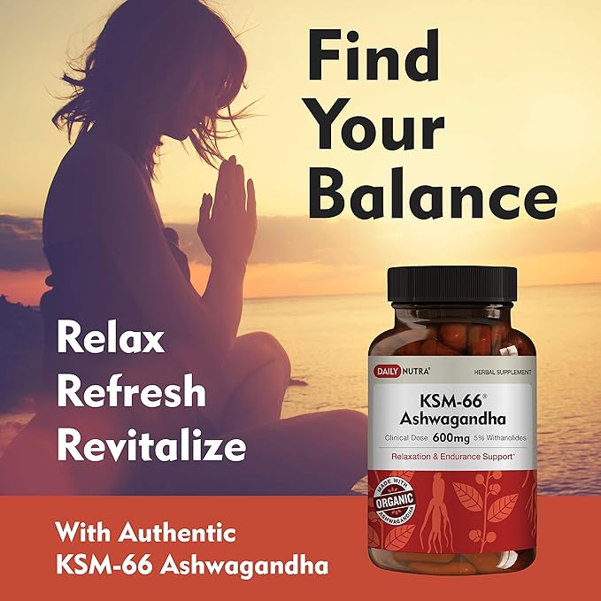 KSM-66 Ashwagandha 600mg Organic Root Extract - High Potency Supplement with 5% Withanolides | Supports Relaxation, Focus, & Energy (90 Capsules)