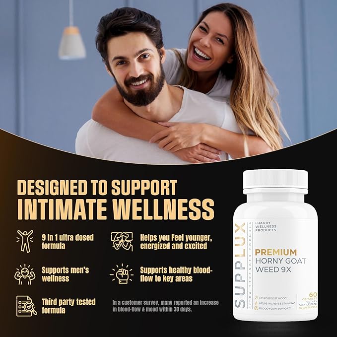 Premium Horny Goat Weed + 9 Ingredients - Performance Pills for Men for Fast Acting Blood-Flow, Build Muscle & Supports Men's Health | 9 Backed Ingredients | 3rd Party Tested Supplement - 60 Pills