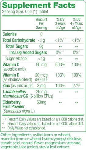 Culturelle Immune Defense Probiotic with Vitamin C, Vitamin D and Zinc + Elderberry, Non-GMO, 4-in-1 Immune Support for Kids Ages 3+*, Mixed Berry Chewables, 60 Count