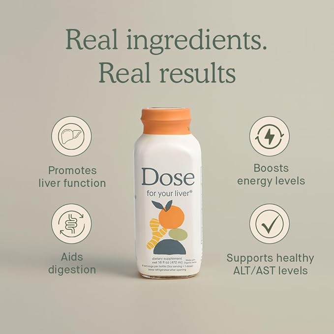 DOSE for Your Liver Cleanse Detox & Repair, Organic Milk Thistle Supplement with Turmeric, Dandelion, Ginger, and Orange, Promotes Optimal Liver Function,16oz Bottle, 6 Pack (6 Week Supply)