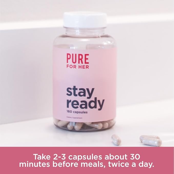 Pure for Her Vegan Stay Ready Fiber Supplement for Women | Bloat & Gas Relief, Supports Digestive Health, Regularity & Appetite Control | 160 Capsules
