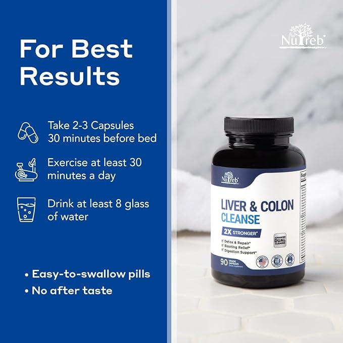 Liver Detox & Colon Cleanse - 2X Stronger Cleanse - Liver Cleanse Detox & Repair - Colon Cleanser & Detox - Premium Liver Support Supplement - Men & Women - Vegan 90 Capsules