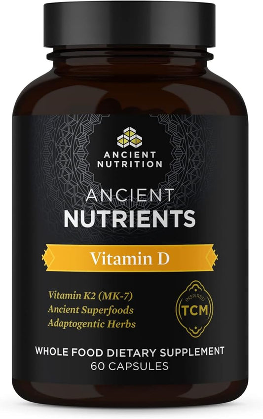 Vitamin D Supplement by Ancient Nutrition, 5,000 IU Vitamin D for Immune Support, Made from Bone Broth and Mushroom Extract, Supports Healthy Inflammation, Paleo and Keto Friendly, 60 Capsules