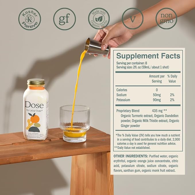 DOSE for Your Liver Cleanse Detox & Repair, Organic Milk Thistle Supplement with Turmeric, Dandelion, Ginger, and Orange, Promotes Optimal Liver Function,16oz Bottle, 6 Pack (6 Week Supply)