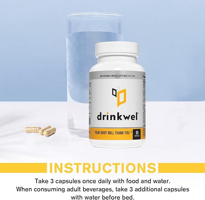 drinkwel Premium Multivitamin Supplement - Pack of 3 x 90 Capsules - Morning Recovery, Liver Cleanse, Detox, Immune Support- Milk Thistle, Vitamin C, Zinc, Magnesium