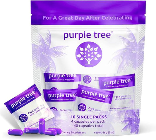 purple tree Post-Celebration Wellness | Liver Support, Hydration & Replenisher | Dihydromyricetin DHM, Milk Thistle, Electrolytes, Vitamins | Bachelorette & Bachelor Party Kits, 10 Packs, 40 Pills