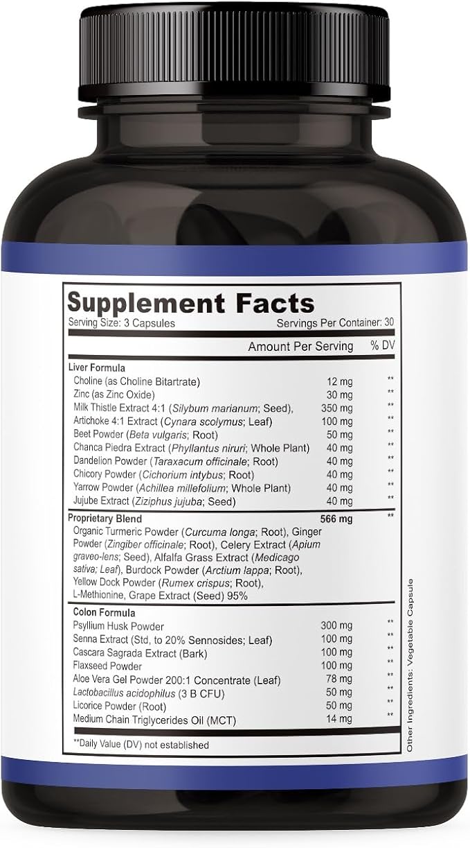 Liver Detox & Colon Cleanse - 2X Stronger Cleanse - Liver Cleanse Detox & Repair - Colon Cleanser & Detox - Premium Liver Support Supplement - Men & Women - Vegan 90 Capsules
