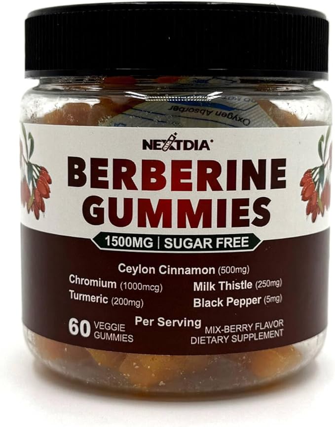2 Pack - Berberine Gummies 1500mg Sugar Free, Organic Berberine Supplement w/Ceylon Cinnamon, Chromium, Turmeric, Milk Thistle for Metabolism, Berberine HCl from Indian Barberry Extract, Vegan