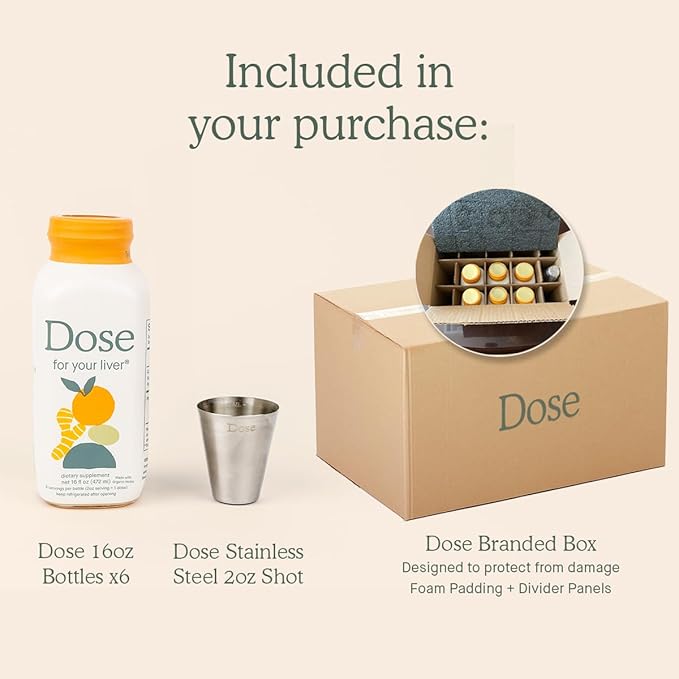 DOSE for Your Liver Cleanse Detox & Repair, Organic Milk Thistle Supplement with Turmeric, Dandelion, Ginger, and Orange, Promotes Optimal Liver Function,16oz Bottle, 6 Pack (6 Week Supply)