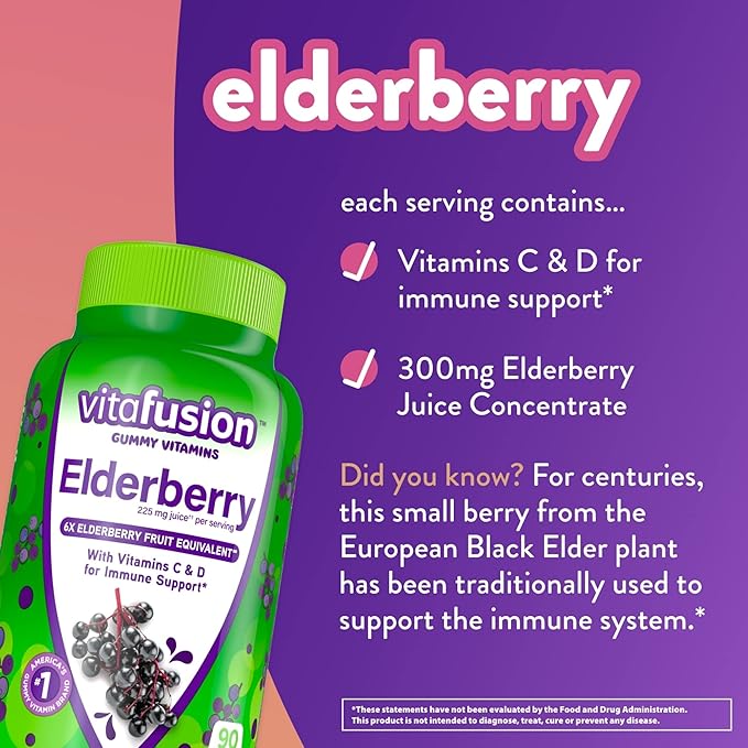 Vitafusion Elderberry Gummy Vitamins, 90ct Elderberry Gummy Vitamins, Chewables, 90 Count