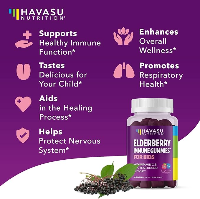 Elderberry Gummies for Kids with Zinc and Vitamin C - Potent, Herbal Immune Support for Kids with Antioxidants to Support Immune Defense - 120 Vegan Elderberry Vitamin C and Zinc Kids Immune Gummies