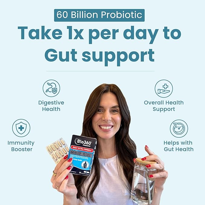 Extra Strength Probiotic for Digestive Health and Immune Support, 60 Billion CFU & 15 Strains, Gut Health Probiotics for Men and Women Supports Occasional Constipation, Diarrhea, Gas & Bloating, 30CT