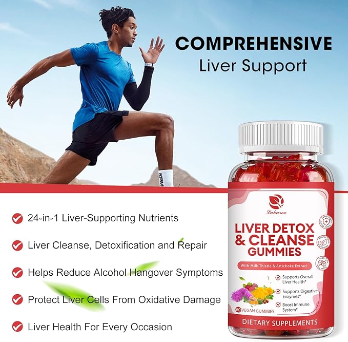 Liver Cleanse Detox & Repair Gummies - 24 Potent Herb w/3000MG Milk Thistle Silymarin, Dandelion, Artichoke Extract & Elderberry - No Sugar, Raspberry Flavor -120 Count