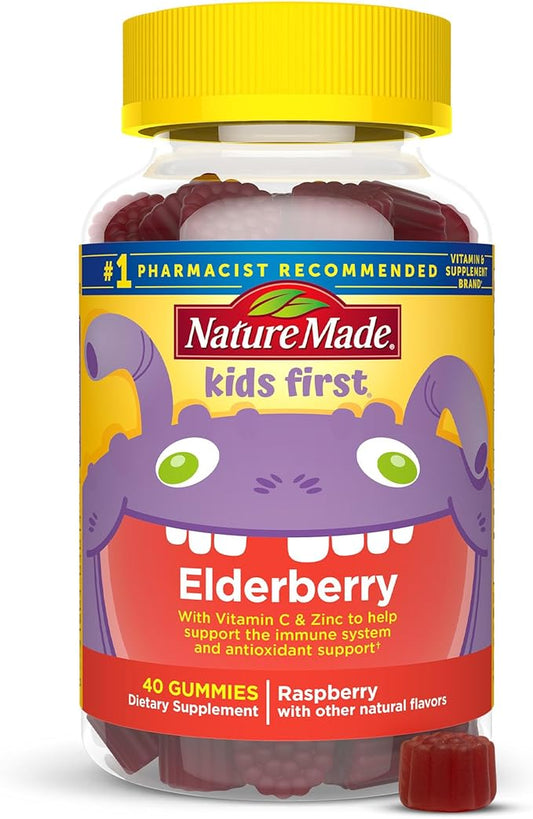 Nature Made Kids First Elderberry with Vitamin C and Zinc, Dietary Supplement for Immune Support, 40 Elderberry Gummies