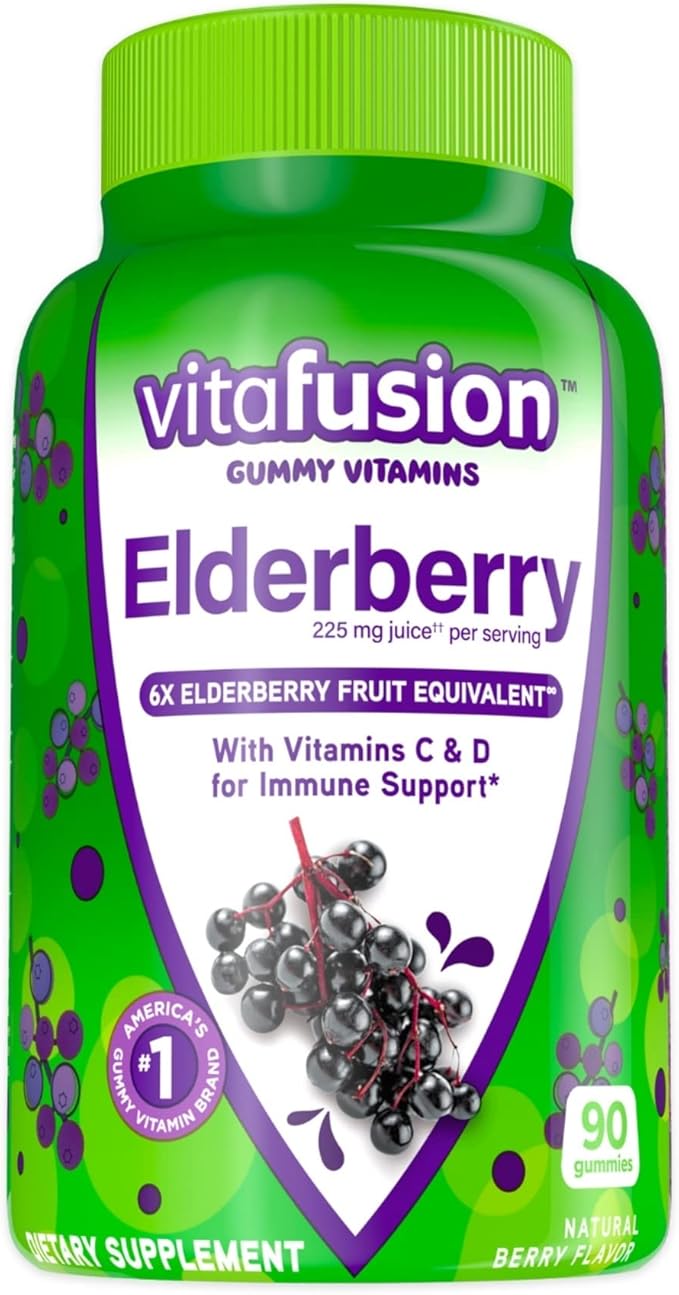 Vitafusion Elderberry Gummy Vitamins, 90ct Elderberry Gummy Vitamins, Chewables, 90 Count (Pack of 2)