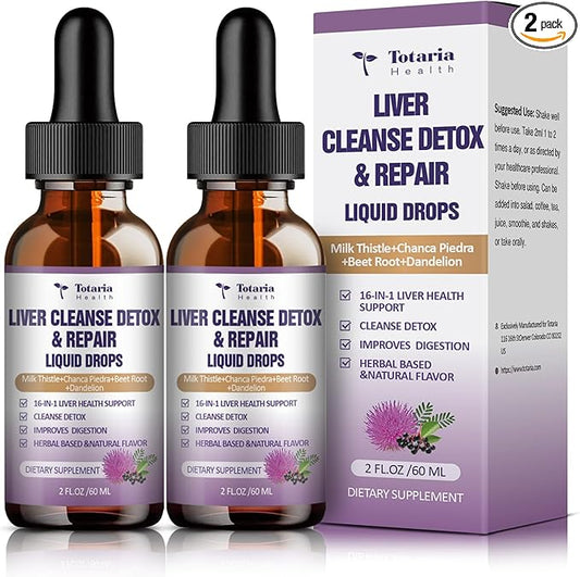 Liver Cleanse Detox & Repair Liquid,1100mg Milk Thistle Supplement Dandelion Root and 16+ Herbs for Liver Support Active Liver Health Formula No Sugar Vegan Non-GMO All-Natural 2 Fl Oz (Pack of 2