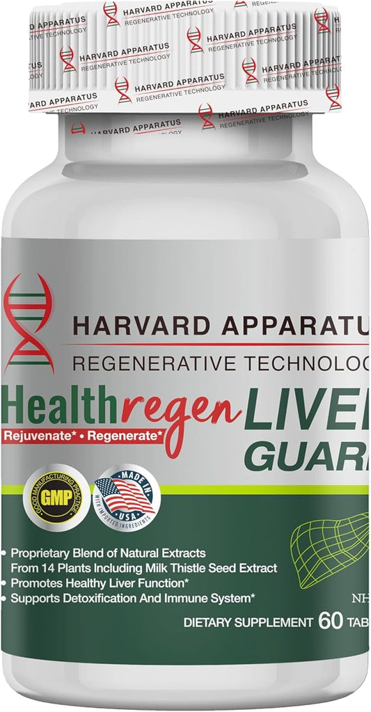 Harvard Apparatus Regenerative Liver Guard 60 Tablets - Liver Cleanse Detox & Repair, Fatty Liver Support Renew Supplement, 14+ Herbs with Silymarin Milk Thistle, Artichoke, Dandelion and More