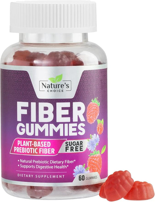 Sugar Free Fiber Gummies for Adults, Daily Prebiotic Natural Soluble Fiber Supplement & Digestive Health Support - Regularity & Digestion Health Support, Plant Based Berry Flavor - 60 Gummies