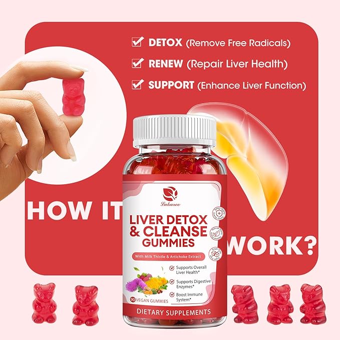 Liver Cleanse Detox & Repair Gummies - 24 Potent Herb w/3000MG Milk Thistle Silymarin, Dandelion, Artichoke Extract & Elderberry - No Sugar, Raspberry Flavor - 90 Count