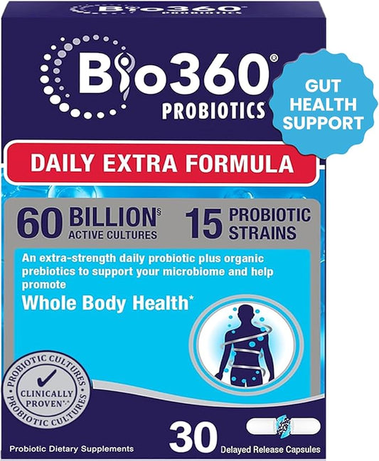 Extra Strength Probiotic for Digestive Health and Immune Support, 60 Billion CFU & 15 Strains, Gut Health Probiotics for Men and Women Supports Occasional Constipation, Diarrhea, Gas & Bloating, 30CT