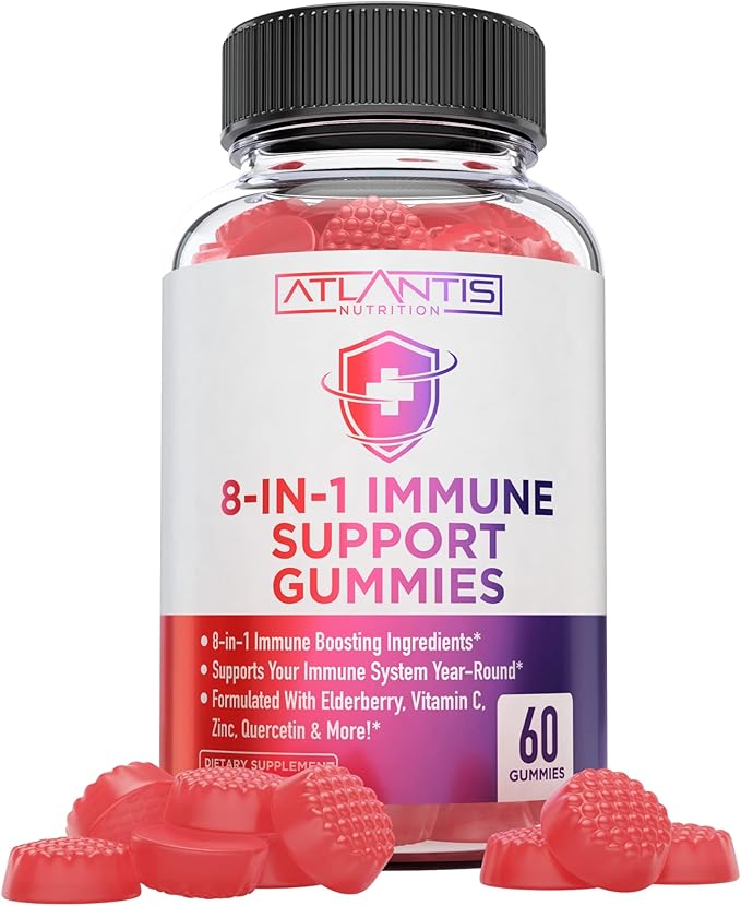 8-In-1 Immune Support Gummies w/ Elderberry - Immune Support Supplement Mix of Elderberry, Quercetin, Zinc & Vitamin C Gummies - Immune Boosters for Adults & Kids, Elderberry Gummies, Immunity Gummies