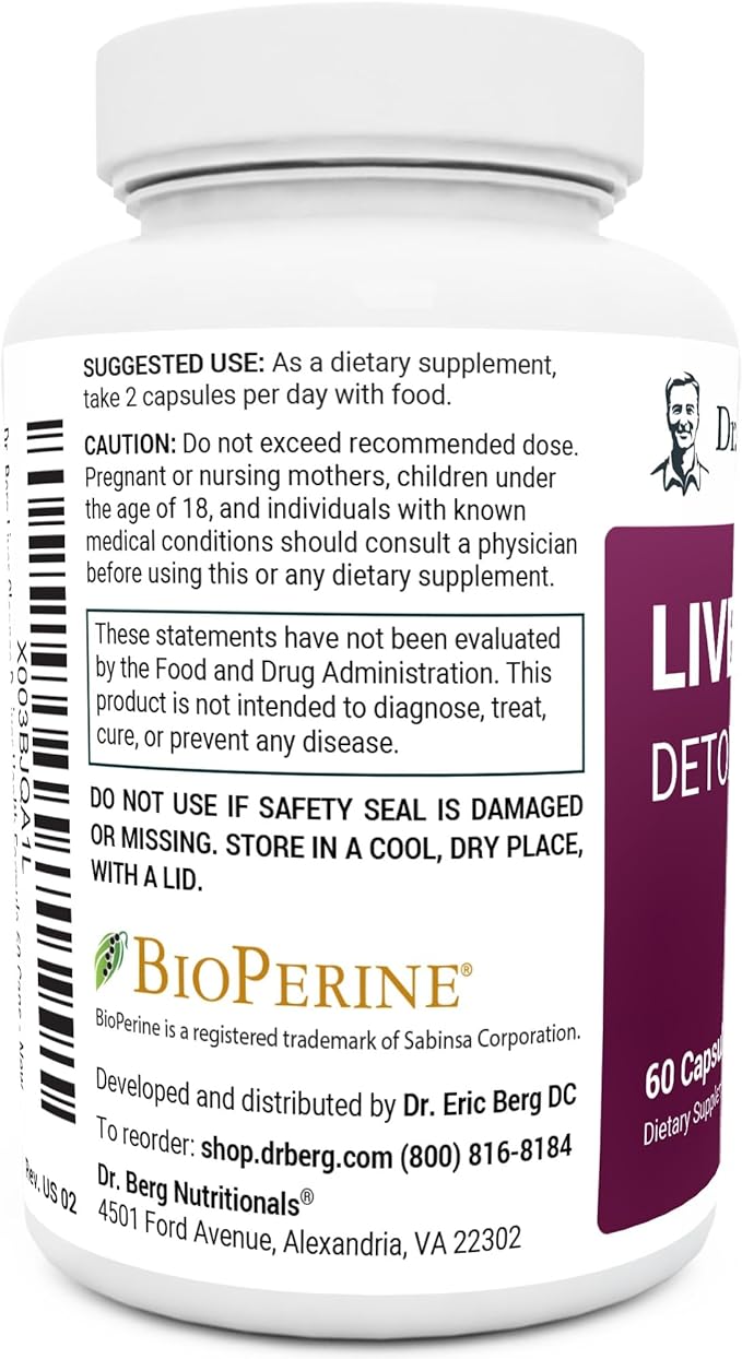 Dr. Berg Liver Cleanse Detox Capsules w/Unique Blend of Milk Thistle, Ox Bile & Folate - Liver Supplement Includes Turmeric, Black Pepper & Choline - 60 Capsules