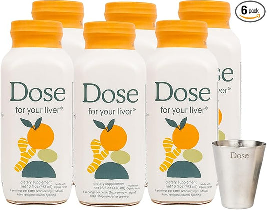 DOSE for Your Liver Cleanse Detox & Repair, Organic Milk Thistle Supplement with Turmeric, Dandelion, Ginger, and Orange, Promotes Optimal Liver Function,16oz Bottle, 6 Pack (6 Week Supply)