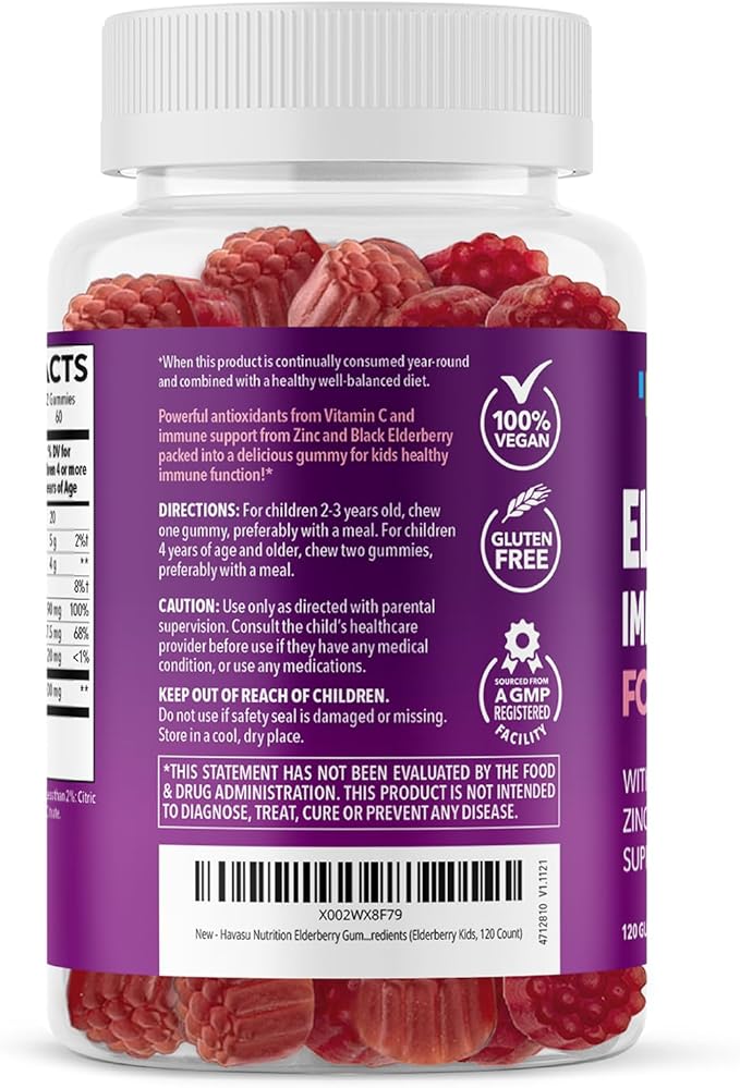 Elderberry Gummies for Kids with Zinc and Vitamin C - Potent, Herbal Immune Support for Kids with Antioxidants to Support Immune Defense - 120 Vegan Elderberry Vitamin C and Zinc Kids Immune Gummies