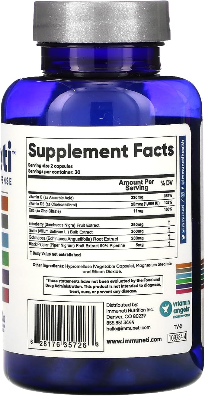 Immuneti - Advanced Immune Defense, 5-in-1 Powerful Blend of Vitamin C, Zinc, Elderberries, Garlic Bulb, Echinacea - 5 Pack - Supports Overall Health, Provides Vital Nutrients & Antioxidants