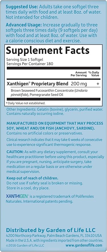 Garden of Life Fucoxanthin Supplements - FucoThin Diet Pill for Weight Loss, 180 Count