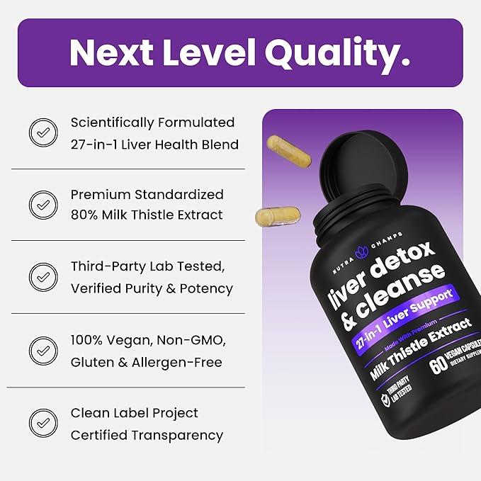 Liver Cleanse Detox & Repair Formula | 20+ Herbs: Milk Thistle Extract with Silymarin, Artichoke, Dandelion, Chicory Root Powder & More! | Premium Liver Support Pills Supplement, 60 Capsules