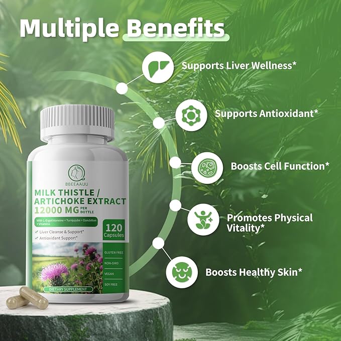 Liver Cleanse Detox & Repair Formula, 16-in-1 Herbal Liver Support Supplement with L-Ergothioneine, Milk Thistle, Artichoke, Turnjujube Dandelion Extract for Liver & Antioxidant 120 Capsules