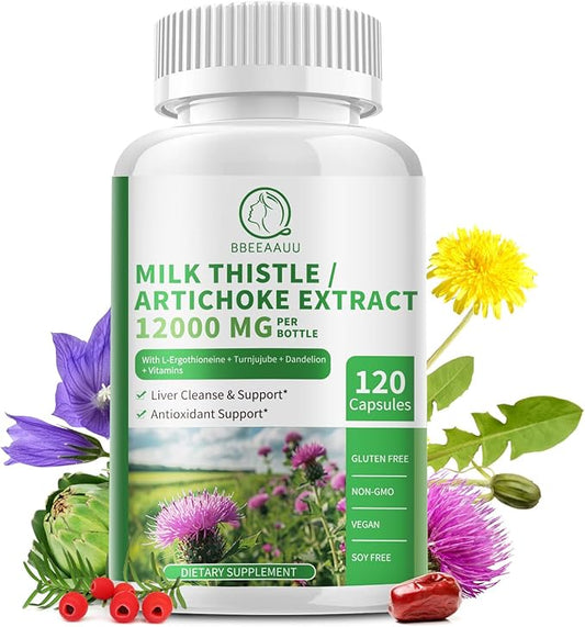 Liver Cleanse Detox & Repair Formula, 16-in-1 Herbal Liver Support Supplement with L-Ergothioneine, Milk Thistle, Artichoke, Turnjujube Dandelion Extract for Liver & Antioxidant 120 Capsules