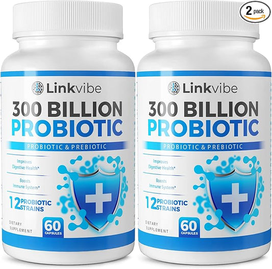 Probiotic 300 Billion CFU - 12 Strains Probiotics with Organic Prebiotics for Digestive & Gut, Immune, Bloating Health - Probiotics for Women and Men - Daily Probiotics Supplement -120 Counts