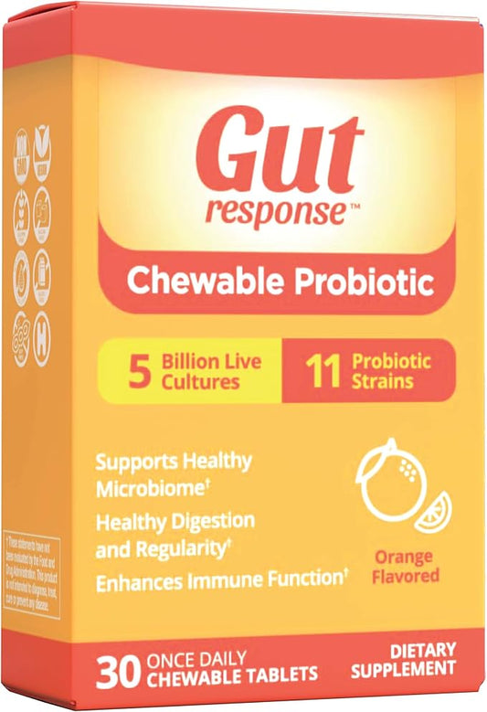 Chewable Probiotic for Men & Women, Slows Down Digestive Aging, Boosts Immune System, Non-GMO, Gluten Free & Soy Free, 5 Billion CFU, 30 Chewable Tablets, Orange Flavor