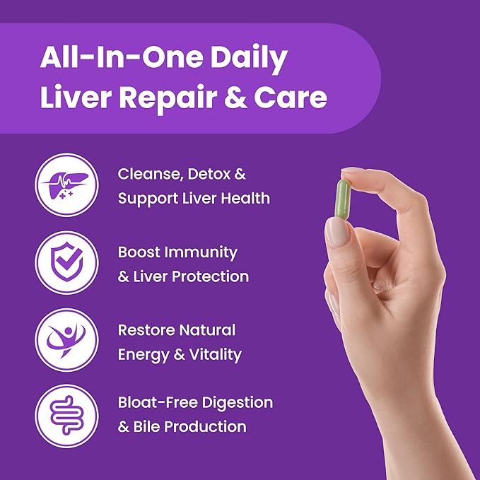 Liver Cleanse Detox & Repair Formula | 20+ Herbs: Milk Thistle Extract with Silymarin, Artichoke, Dandelion, Chicory Root Powder & More! | Premium Liver Support Pills Supplement, 60 Capsules