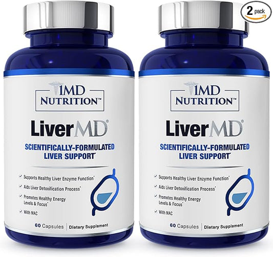 1MD LiverMD - Liver Support Supplement | Siliphos Milk Thistle Extract - Highly Bioavailable, for Liver Support | 60 Capsules (2-Pack)