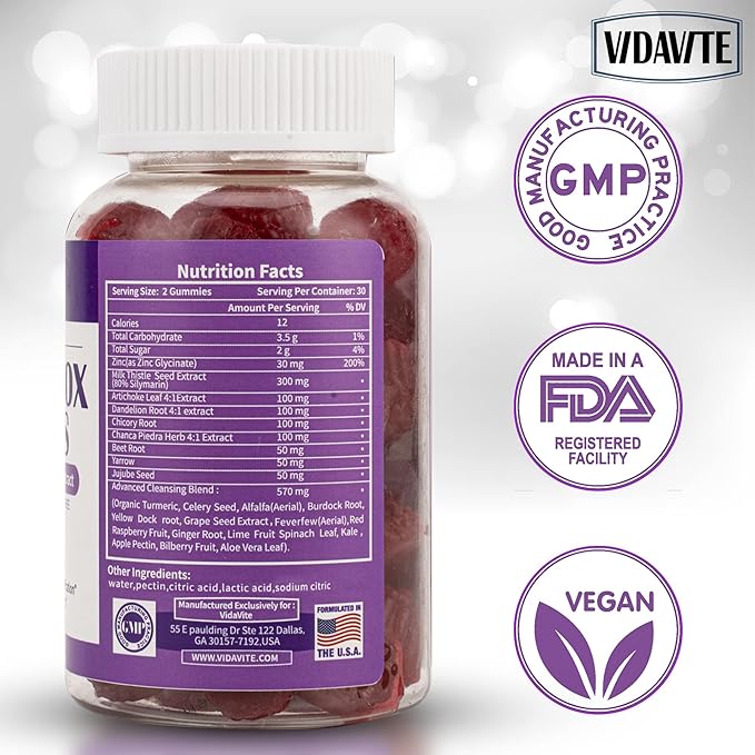 Liver Cleanse Detox & Repair Gummies — 1500mg Silymarin Milk Thistle Supplement with Artichoke, Dandelion and 20+ Herbs — Essential Liver Support Supplement for Men & Women (60 Vegan Gummies)