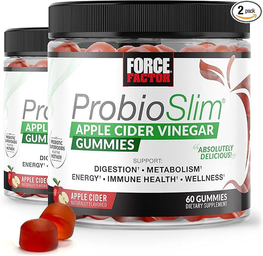 FORCE FACTOR ProbioSlim Apple Cider Vinegar Gummies, 2-Pack, with Organic Apple Cider Vinegar and LactoSpore Probiotics and Prebiotics to Support Digestion, Metabolism, and Immune Health, 120 Gummies