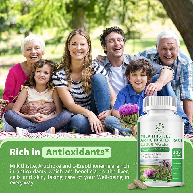 Liver Cleanse Detox & Repair Formula, 16-in-1 Herbal Liver Support Supplement with L-Ergothioneine, Milk Thistle, Artichoke, Turnjujube Dandelion Extract for Liver & Antioxidant 120 Capsules